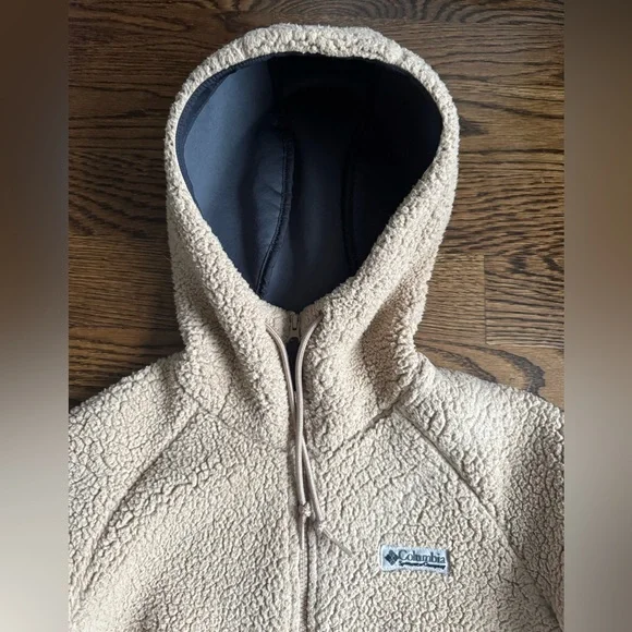 Columbia Longline Sherpa Fleece Hooded Zip Jacket Cozy Winter Outdoor Tan XS - Picture 7 of 9